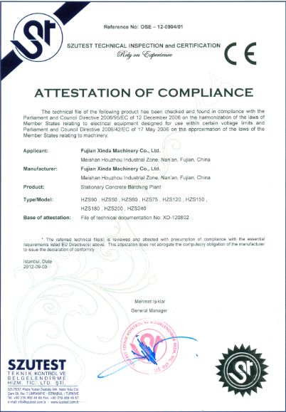 CE Certificate of Modular Concrete Batching Plant
